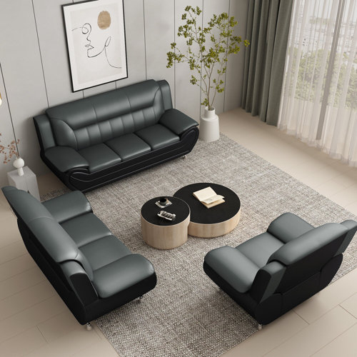 Grey Quadree 3 Piece Faux Leather Living Room Set 